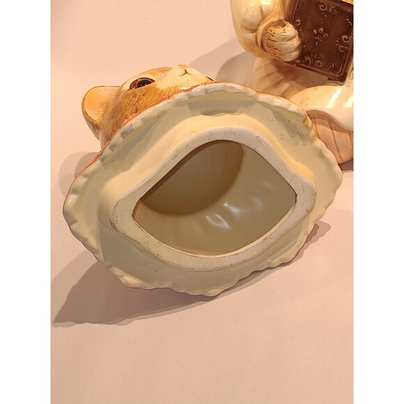 Vintage Ceramic Cookie Jar 12" Kitty Cat in a Dress With Book & Flowers Japan - Picture 8 of 8